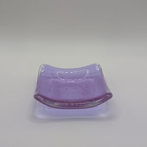 Purple Hand Crafted Fused Glass Trinket Dish Tea Light Holder